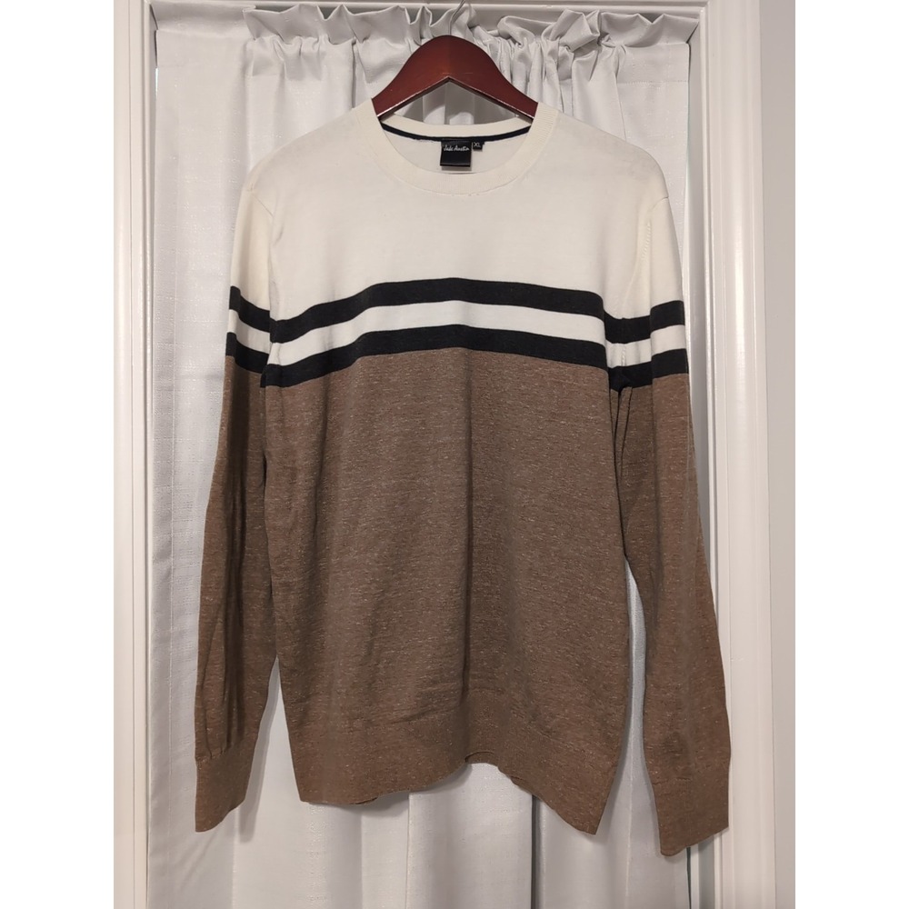 Jake Austin Men's Brown & Ivory Striped Cotton Crewneck Sweater Size XL